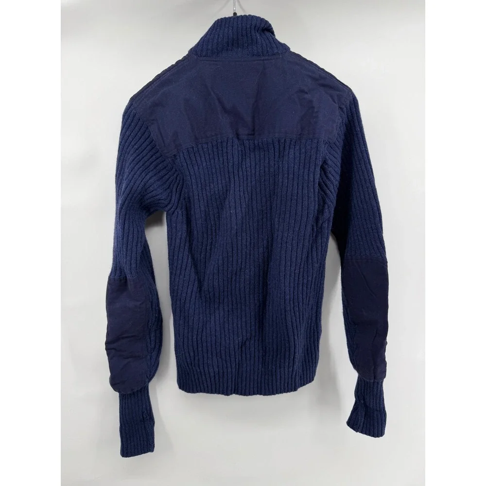 LL Bean Mens Commando Sweater Navy Blue Merino Lambswool Full Zip Cardigan M-REG